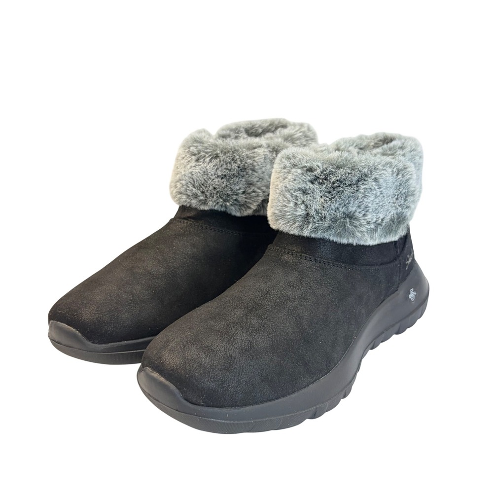 Skechers On The GO Joy Bundle Up Black Faux Fur Ankle Boots Womens 7 Cozy Gorp